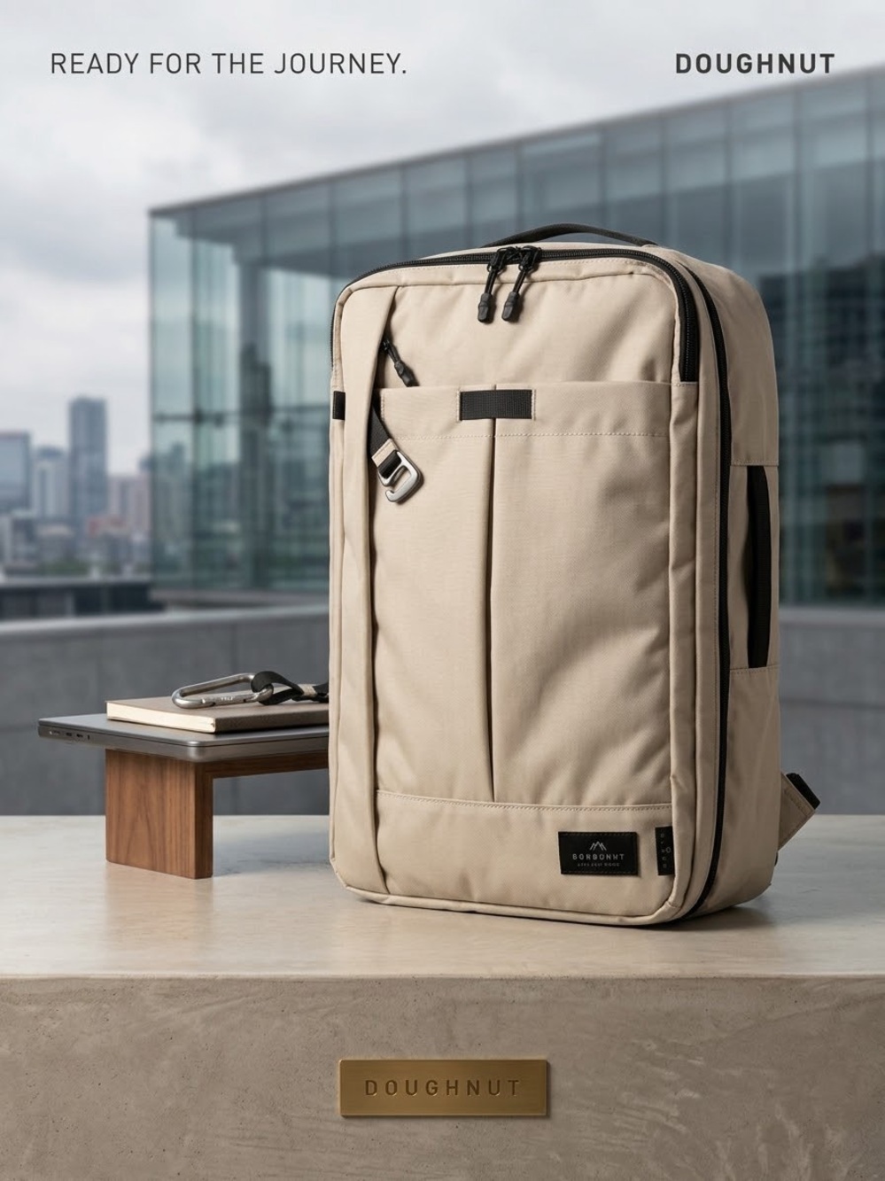 Doughnut Black Cordura Travel Backpack Tan Beige Laptop Commuter Rucksack
